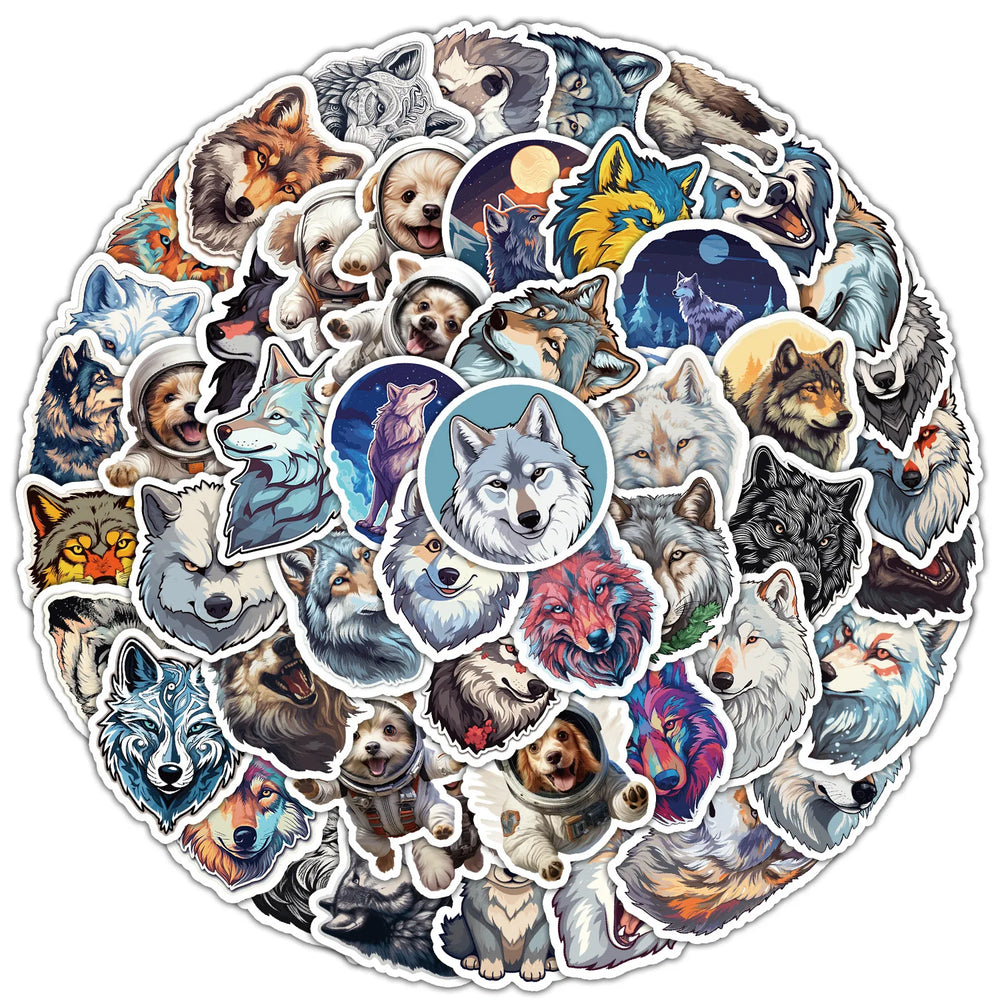 10/50PCS Cute Cartoon Wolf Dog Animal Graffiti Stickers DIY Skateboard Scrapbook Phone Notebook Suitcase Laptop Fridge Sticker (Online Order Only)