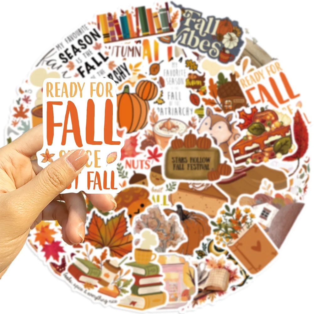 50pcs Dream Fall Maple Leaves Autumn Sticker Travel Suitcase Phone Laptop Luggage Classic Stickers Home Decor Diy Kids Girl Toys (Online Order Only)