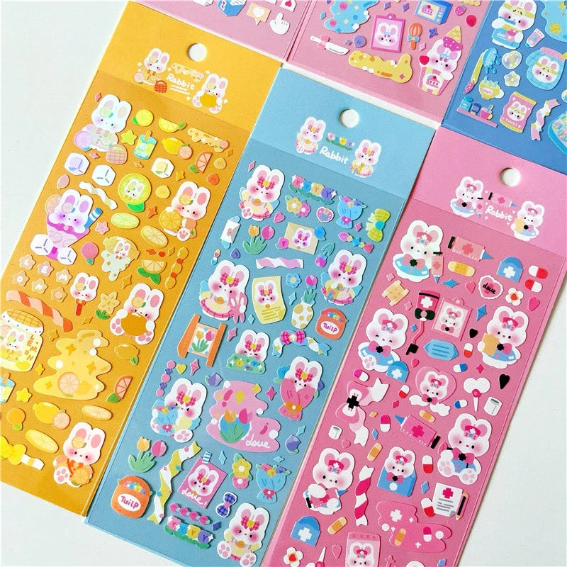 6pcs/lot Cute Flower Rabbit Sticker Scrapbooking Hand Account Stickers Idol Card Photo Frame DIY Deco Material Korean Stationery (Online Order Only)