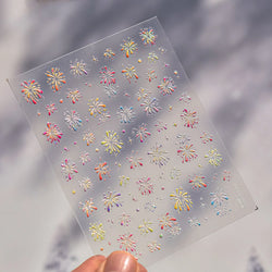 Colorful Fireworks Burst Hot Stamping Process Laser Pink Bright Romantic Self Adhesive Nail Art Stickers Chic Manicure Decals (ONLINE ORDER ONLY)