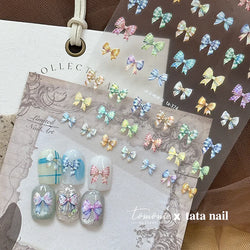 Colourful Grid Bowknot Charming Silk Ribbon Tie Chic 5D Self Adhesive Nail Art Sticker Sparkle Crystal Rhinestone Manicure Decal (ONLINE ORDER ONLY)