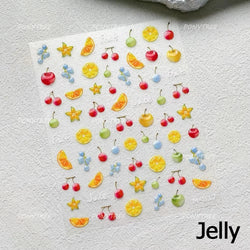 Cute Pink Tempting Strawberries Attractive Fruit Cutting Line Bowknot Star Silver Stamping Chic Nail Art Stickers Manicure Decal (ONLINE ORDER ONLY)