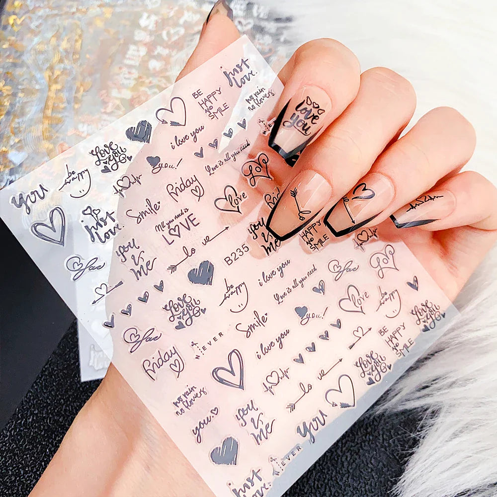 1PC Heart Love Design 3D Nail Art Sticker English Letter Self-Adhesive Slider Valentine's Day DIY Manicure Tips Accessories Tool (ONLINE ORDER ONLY)