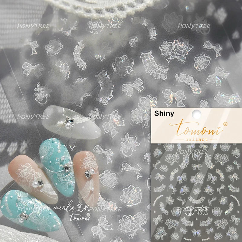 Gird Lace Bowknot Love Heart Flower Fabric Printing Frame Bow Tie Rococo Pattern Daisy Tender Nail Art Stickers Manicure Decals (ONLINE ORDER ONLY)