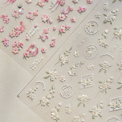 Pink Peach Blossom Flower White Pear Romantic Archaistic Swallow Window Adhesive Nail Art Stickers Rhinestone Manicure Decals (ONLINE ORDER ONLY)