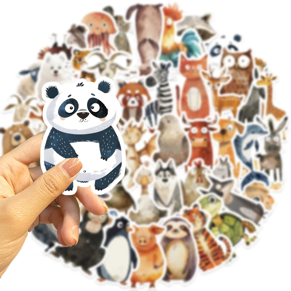 50Pcs Strange Watercolor Animals Stickers Cute Waterproof Decals For DIY Helmet Skateboard Laptop Motorcycle Cool Kids Gifts﻿ (ONLINE ORDER ONLY)