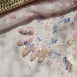 Pink Peach Blossom Blue Magpie Butterfly Bird Wing Tree Branch Animals Plants Shiny 3D Adhesive Nail Art Stickers Manicure Decal (ONLINE ORDER ONLY)