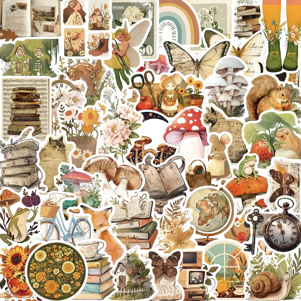 50pcs Retro Aesthetic Animals Cartoon Stickers for Travel Luggage Notebook Guitar Laptop Phone Stationery Water Bottle (ONLINE ORDER ONLY)