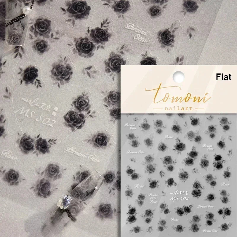 Pale Flower Bouquet Label Bowknot Stationery Sunflower Daisy Leaf 3D Self Adhesive Nail Art Stickers Rhinestone Manicure Decals (Online Order Only)