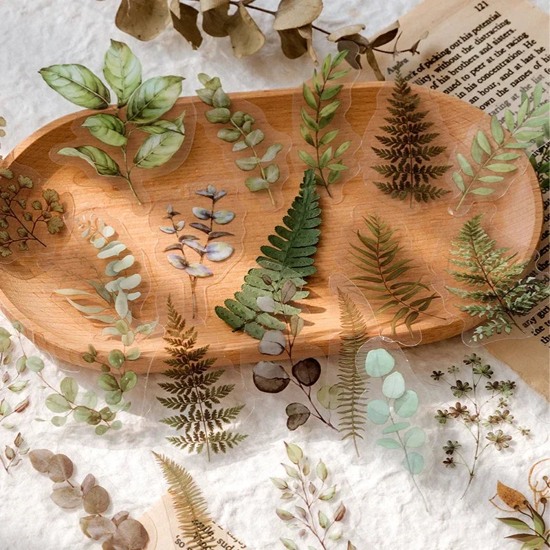Natural plant collection Green Leaf Decorative PVC Stickers Scrapbooking Label Diary Stationery Album Phone Cup Journal Planner (Online Order Only)