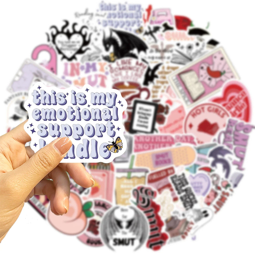 50/52pcs Romance Bookish Spice Reader Stickers Pink Girl Cartoon Decals Aesthetic Decals Phone Laptop Diary Sticker Kids Toys (ONLINE ORDER ONLY)
