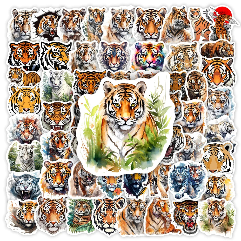 Tiger Illustration Art Stickers Clipart Collection DIY Gift Toys Decal for Laptop Decorative Phone Bottles Luggage Waterproof (ONLINE ORDER ONLY)