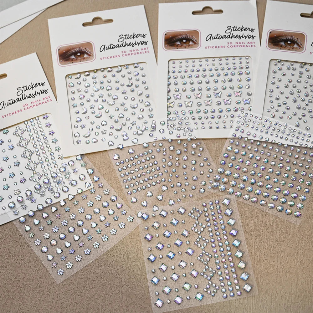 5Pcs Coloful Glitter Face Jewelry Sticker Crystal Eye Body Face Jewels Bady Makeup Tools Temporary Self-Adhesive Nail Rhinestone (ONLINE ORDER ONLY)