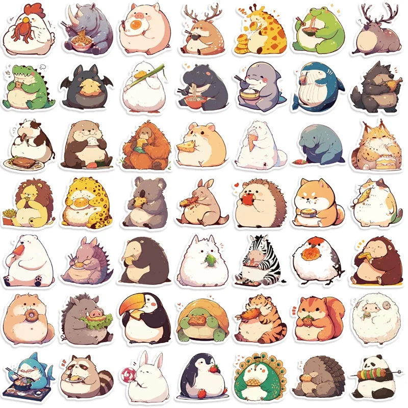 10/30/50PCS Animal Eating PVC Sticky Sticker Aesthetic Children's Korean Stationery DIY Decoration Scrapbooking School Supplies (Online Order Only)