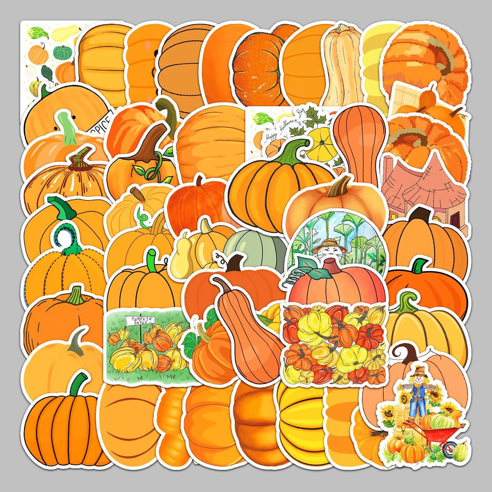 50pcs Cartoon Pumpkin Vegetable Stickers for Helmet, Wall, DIY Decoration (Online Order Only)
