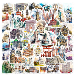 Graffiti Landmark Building Stickers for DIY Scrapbooking, Phone, Laptop, Guitar, Suitcase, Car, Helmet, Bottle - 10/25/50pcs (Online Order Only)