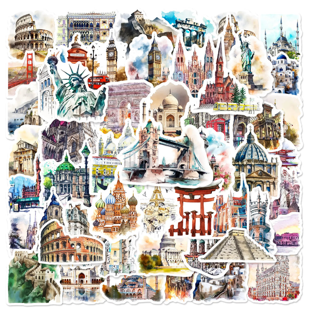 Graffiti Landmark Building Stickers 10/25/50pcs for DIY Scrapbooking, Laptop, Guitar, Suitcase, Car, Helmet, Bottle (ONLINE ORDER ONLY)