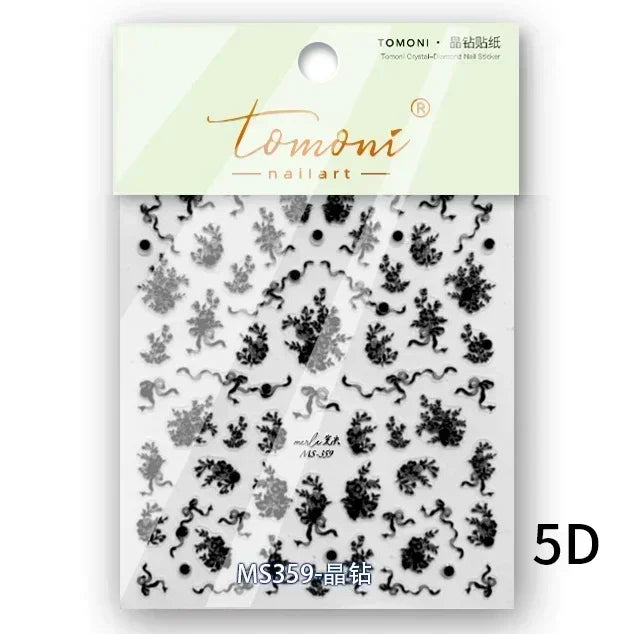 Gradient Halo Dyeing Dark Red Rose Flower Rhinestone Lace Bow Heart 3D Self Adhesive Nail Art Decoration Sticker Manicure Decals (ONLINE ORDER ONLY)