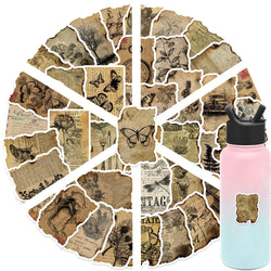 50PCS Vintage Manuscript Stickers For Hand Account Laptop Suitcase Phone Case DIY Cartoon Stickers Retro Style Graffiti Decals (ONLINE ORDER ONLY)