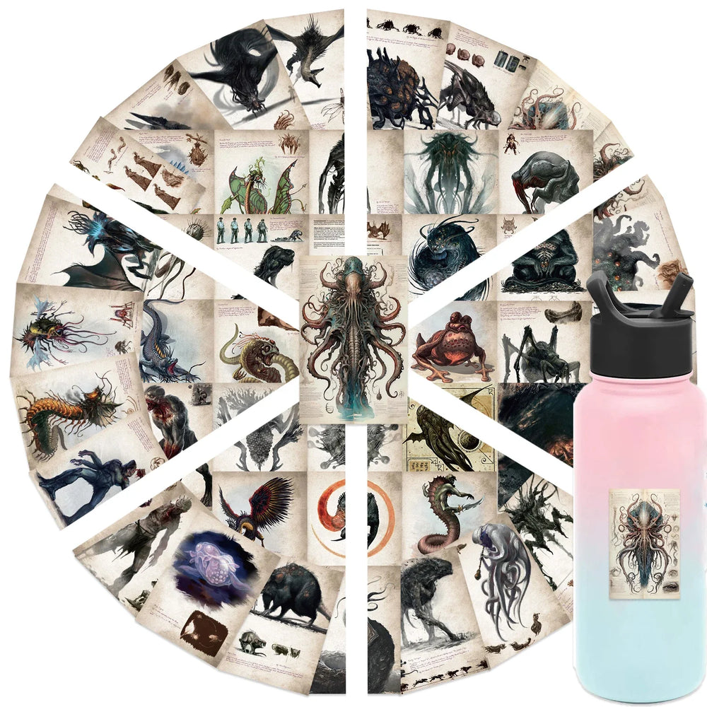 50pcs Cthulhu Mythos Monsters Funny Graffiti Stickers Vinyl Waterproof Stickers Pack For Water Bottle Laptop Scrapbook Stickers (Online Order Only)