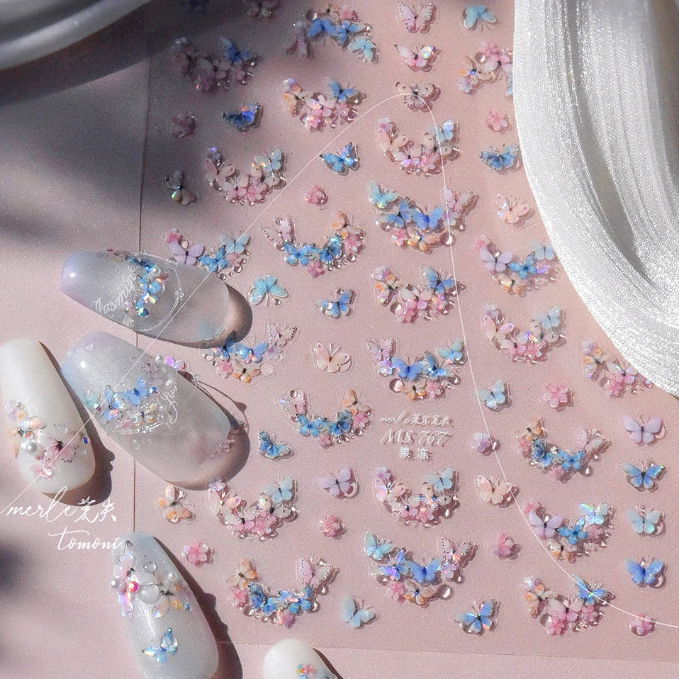 Colourful Butterfly Insect Animals Charming Jelly Special Workmanship 5D Soft Relief Adhesive Nail Art Stickers Manicure Decals (Online Order Only)