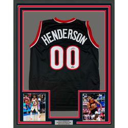 Framed Facsimile Autographed Scoot Henderson 35x39 Portland Black Reprint Laser Auto Basketball Jersey (ONLINE ORDER ONLY)