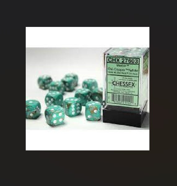 Chessex: D6 Marble Dice sets- 16mm (ONLINE ORDER ONLY)