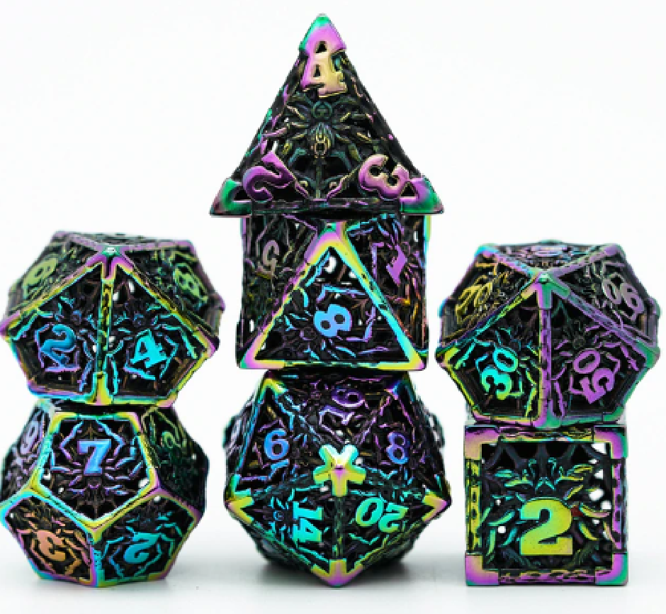 Hollow Metal 7 Pieces Polyhedral Spider Web Theme Dice Set (Online Order Only)