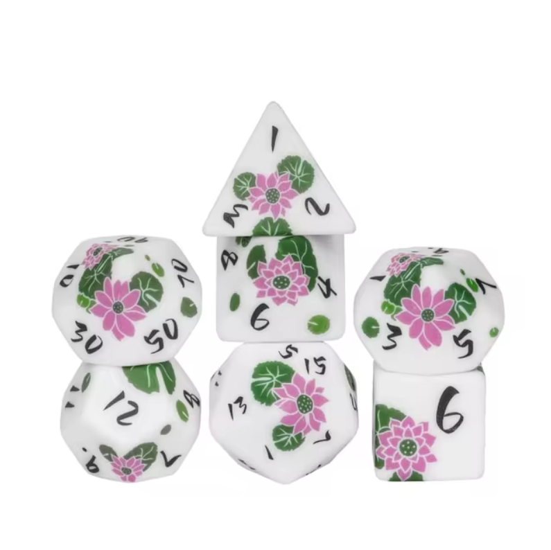 7 Piece Polyhedral Dice Set - Lotus Flower Theme (Online Order Only)