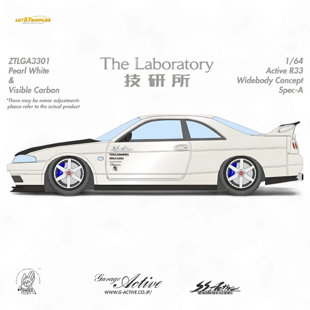 (Pre-Order) The Laboratory x ZONZO Nissan R33 Widebody Concept Spec-A - Pearl White 1/64 (ONLINE ORDER ONLY)