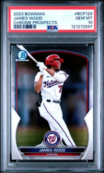 Graded 2023 Topps Bowman James Wood #BCP129 Chrome Prospects Rookie RC Baseball Card PSA 10 Gem Mint