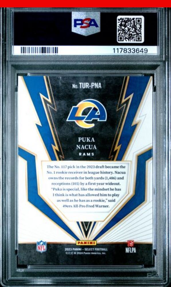 Graded 2023 Panini Select Puka Nacua #TURPNA Turbocharged Rookie RC Football Card PSA 10 Gem Mint (ONLINE ORDER ONLY)