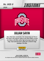 2024 Panini Instant Julian Sayin #IAOE6 Ohio State Buckeyes Rookie RC Football Card (ONLINE ORDER ONLY)