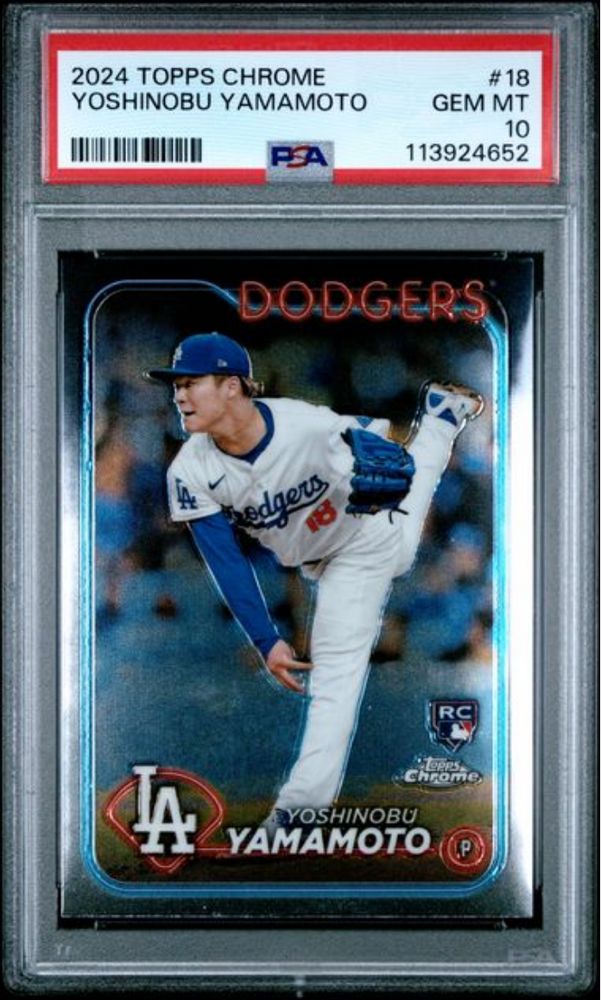 Graded 2024 Topps Chrome Yoshinobu Yamamoto #18 Rookie RC Baseball Card PSA 10 Gem Mint