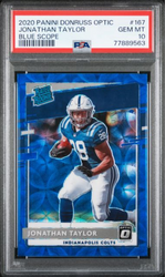 Graded 2020 Panini Donruss Optic Jonathan Taylor #167 Blue Scope Rookie RC Football Card PSA 10 Gem Mint (ONLINE ORDER ONLY)