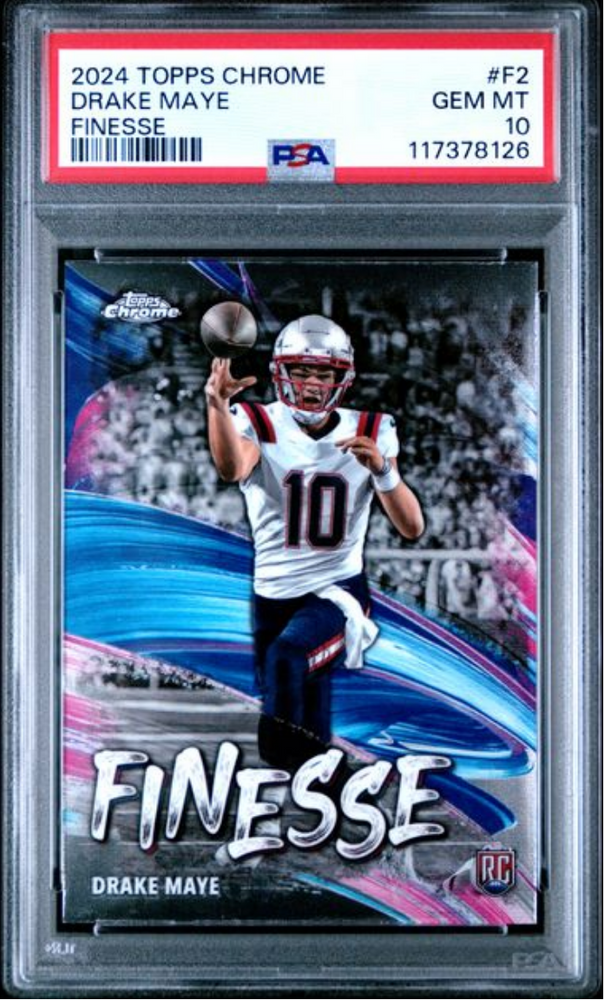 Graded 2024 Topps Chrome Drake Maye #F2 Finesse Rookie RC Football Card PSA 10 Gem Mint