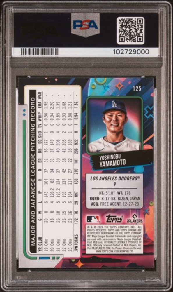 Graded 2024 Topps Cosmic Chrome Yoshinobu Yamamoto #125 Rookie RC Baseball Card PSA 10 Gem Mint (ONLINE ORDER ONLY)