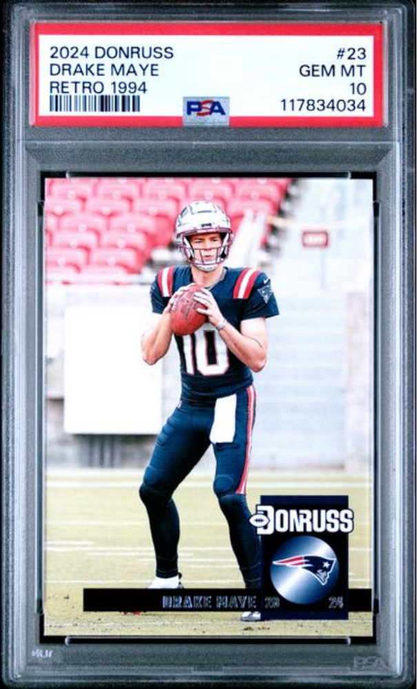Graded 2024 Panini Donruss Drake Maye #23 Retro 1994 Rookie RC Football Card PSA 10 Gem Mint