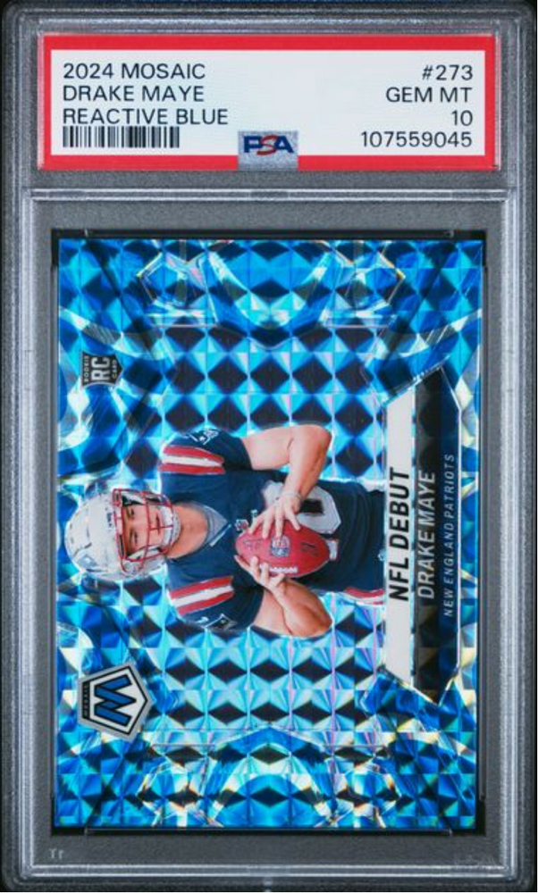Graded 2024 Panini Mosaic Drake Maye #273 Reactive Blue Rookie RC Football Card PSA 10 Gem Mint (ONLINE ORDER ONLY)