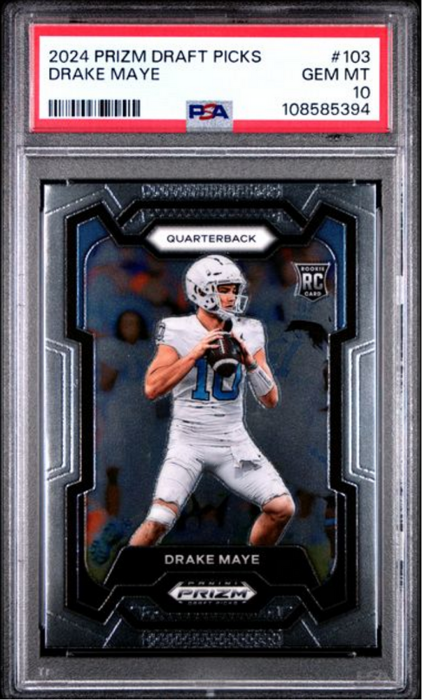 Graded 2024 Panini Prizm Draft Picks Drake Maye #103 Rookie RC Football Card PSA 10 Gem Mint (ONLINE ORDER ONLY)