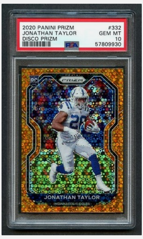Graded 2020 Panini Prizm Jonathan Taylor #332 Disco Prizm Rookie RC Football Card PSA 10 Gem Mint