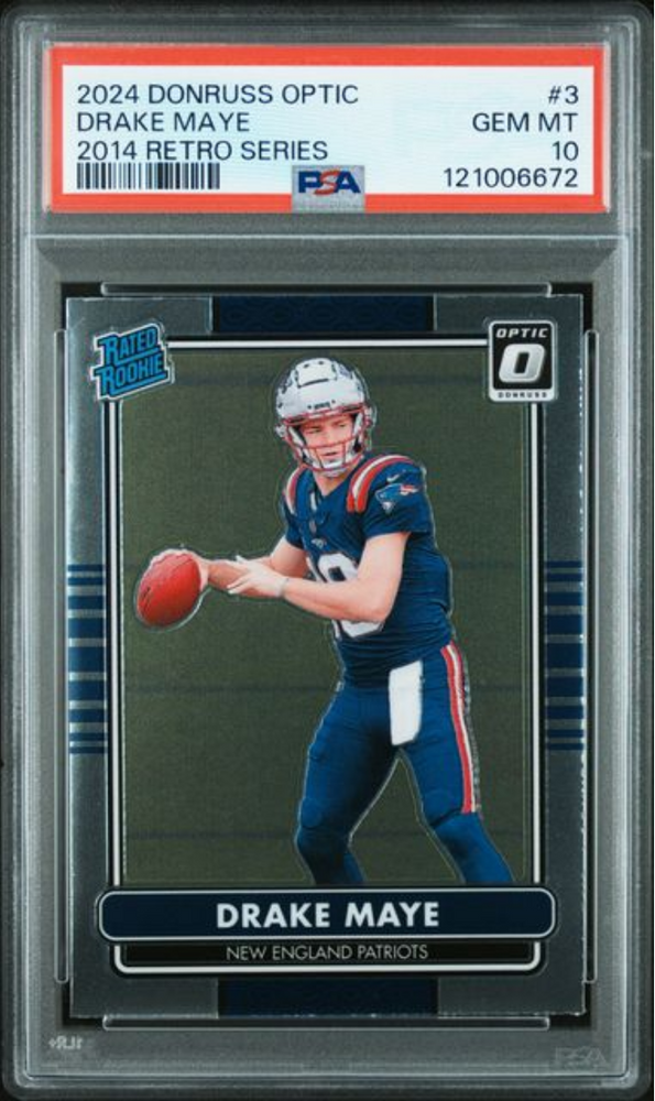 Graded 2024 Panini Donruss Optic Drake Maye #3 2014 Retro Series Rookie RC Football Card PSA 10 Gem Mint