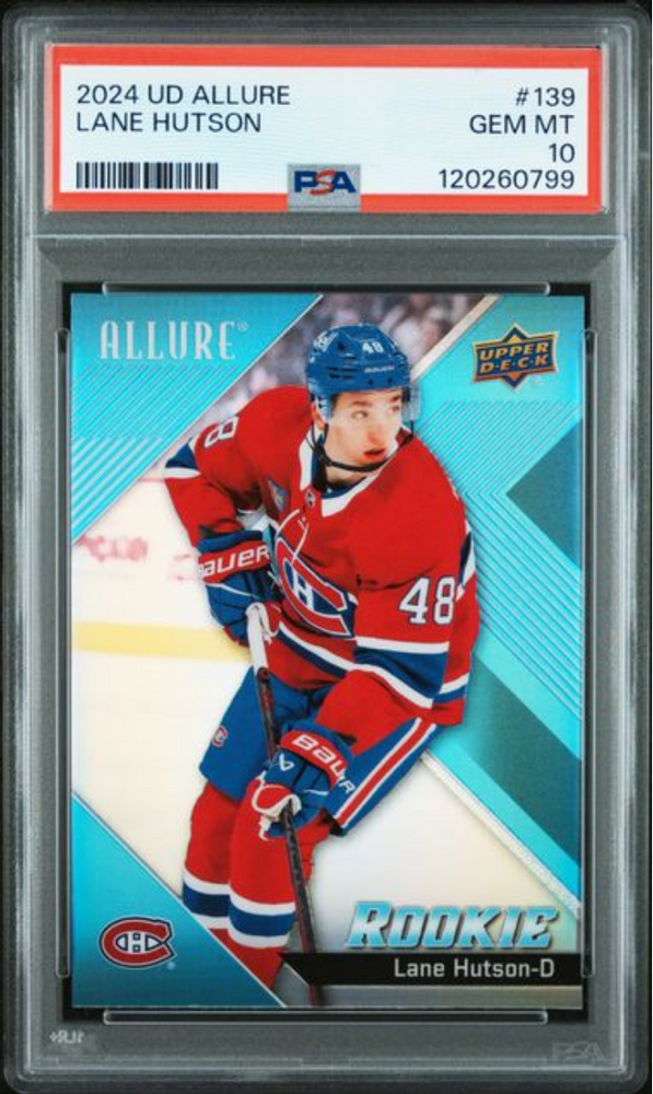 Graded 2024 Upper Deck Allure Lane Hutson #139 Rookie RC Hockey Card PSA 10 Gem Mint (ONLINE ORDER ONLY)