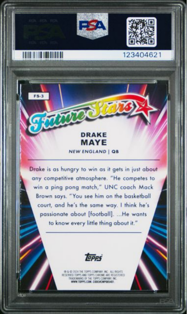Graded 2024 Topps Chrome Drake Maye #FS3 Future Stars Rookie RC Football Card PSA 10 Gem Mint