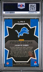 Graded 2023 Panini Prizm Jahmyr Gibbs #PB5 Prizm Break Green Wave Rookie RC Football Card PSA 10 Gem Mint (ONLINE ORDER ONLY)