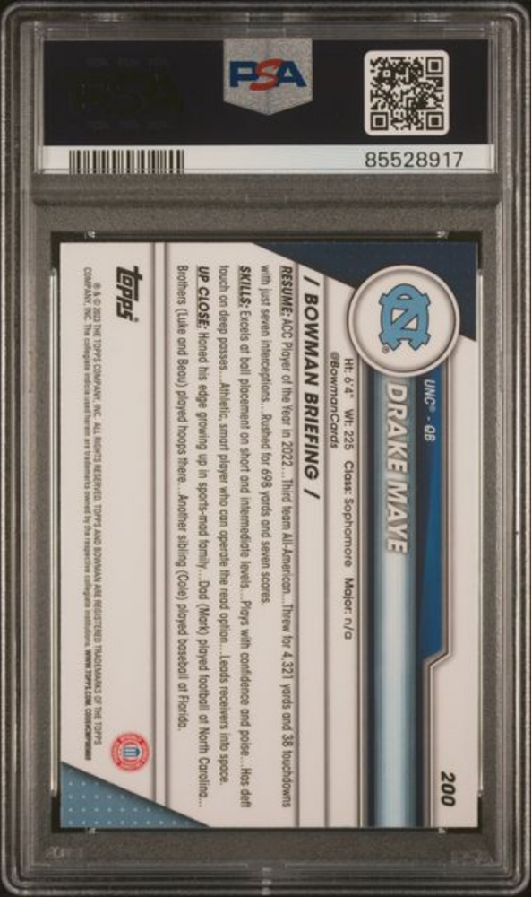 Graded 2023 Topps Bowman U Chrome Drake Maye #200 Shimmer Rookie RC Football Card PSA 10 Gem Mint
