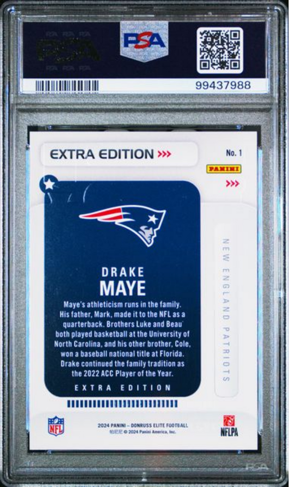 Graded 2024 Panini Donruss Elite Drake Maye #1 Extra Edition Rookie RC Football Card PSA 10 Gem Mint