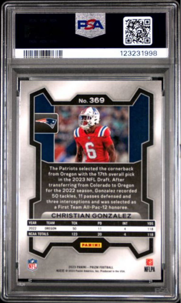 Graded 2023 Panini Prizm Christian Gonzalez #369 Rookie RC Football Card PSA 10 Gem Mint