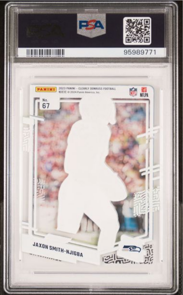 Graded 2023 Panini Clearly Donruss Jaxon Smith-Njigba #67 Rookie RC Football Card PSA 10 Gem Mint