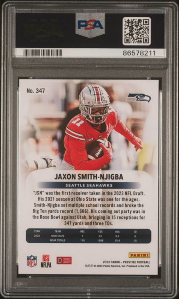 Graded 2023 Panini Prestige Jaxon Smith-Njigba #347 Rookie RC Football Card PSA 10 Gem Mint